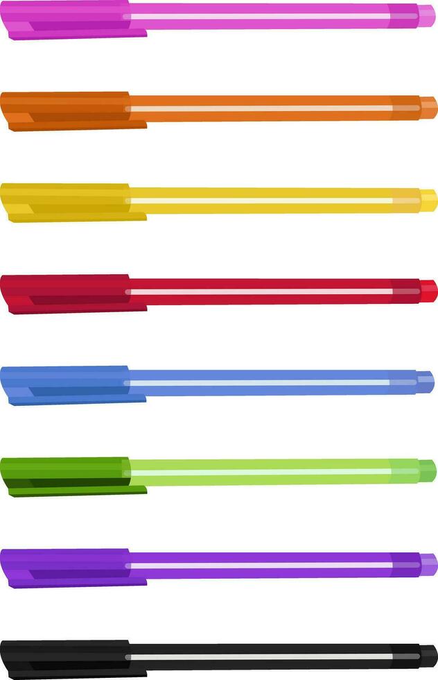 pens, set of colorful ballpoint pens, stationery, supplies, office supplies, school supplies, drawing materials vector