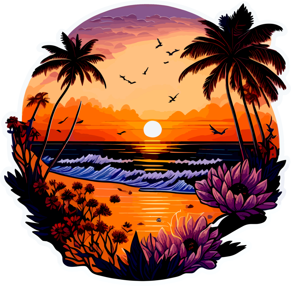Beach and The Sunset Sticker with 24684321 PNG
