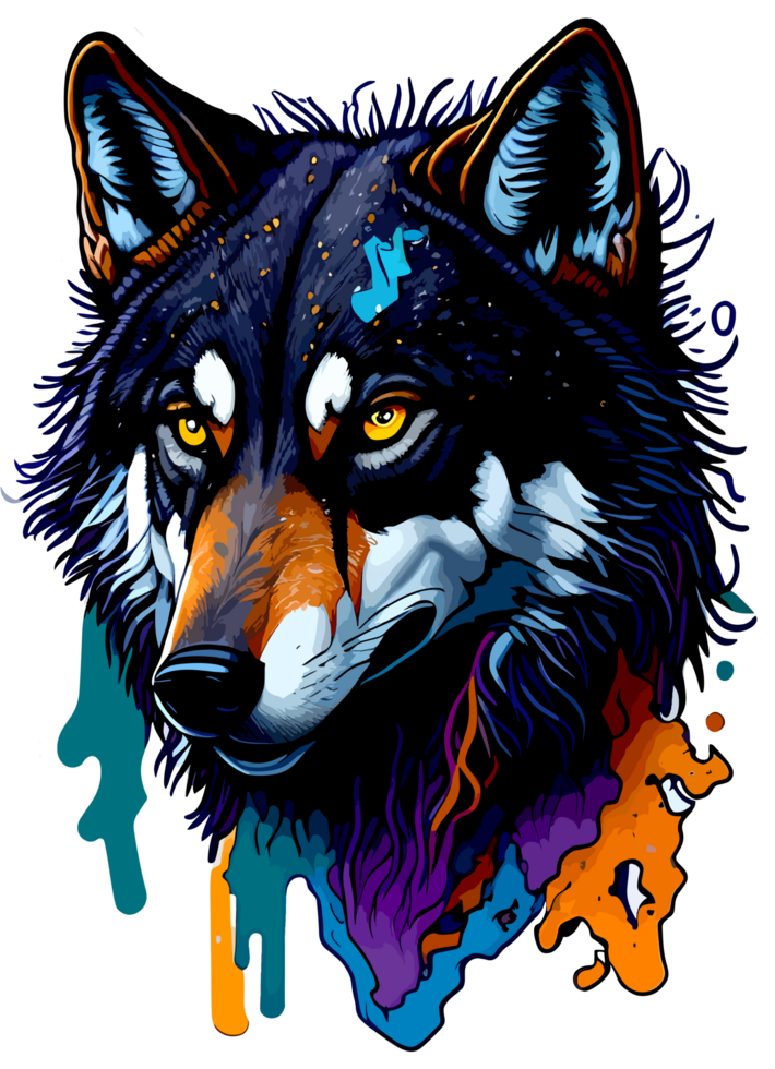 Wild Wolf Head Mascot on Splash Ink with png