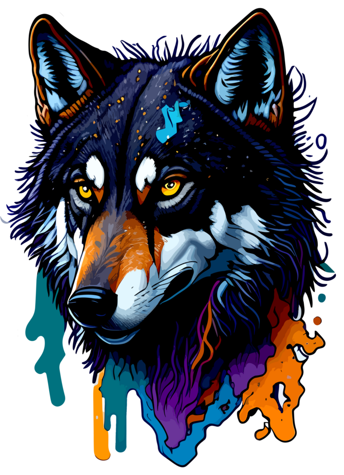 Wild Wolf Head Mascot on Splash Ink with png