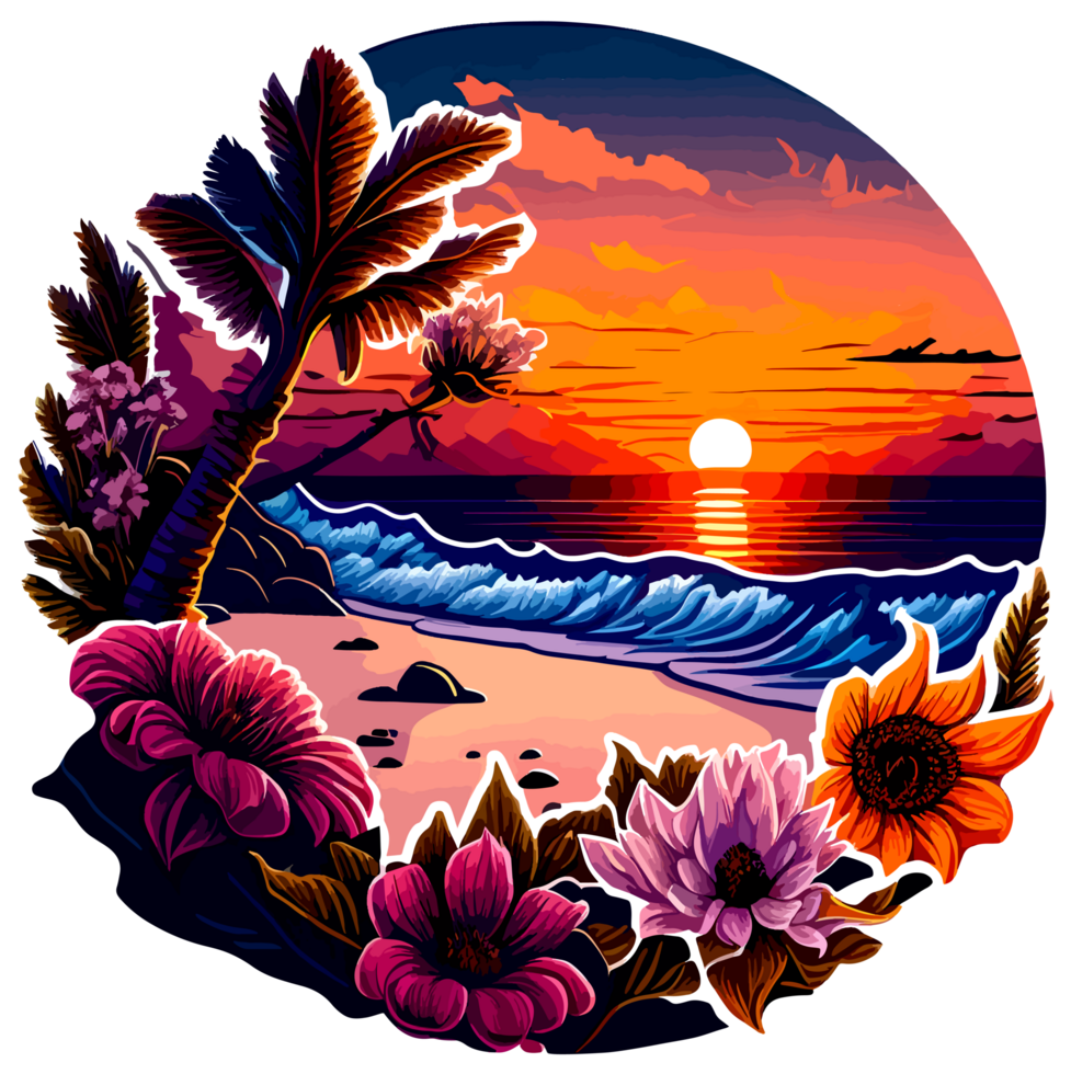 Beach with Sunset View Sticker with png