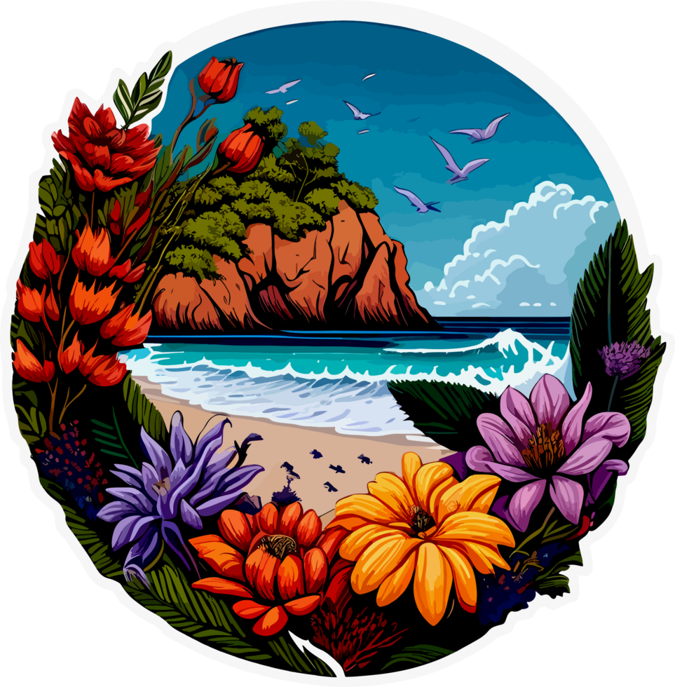 Sommer- Strand mit Blume Aufkleber ai generativ png