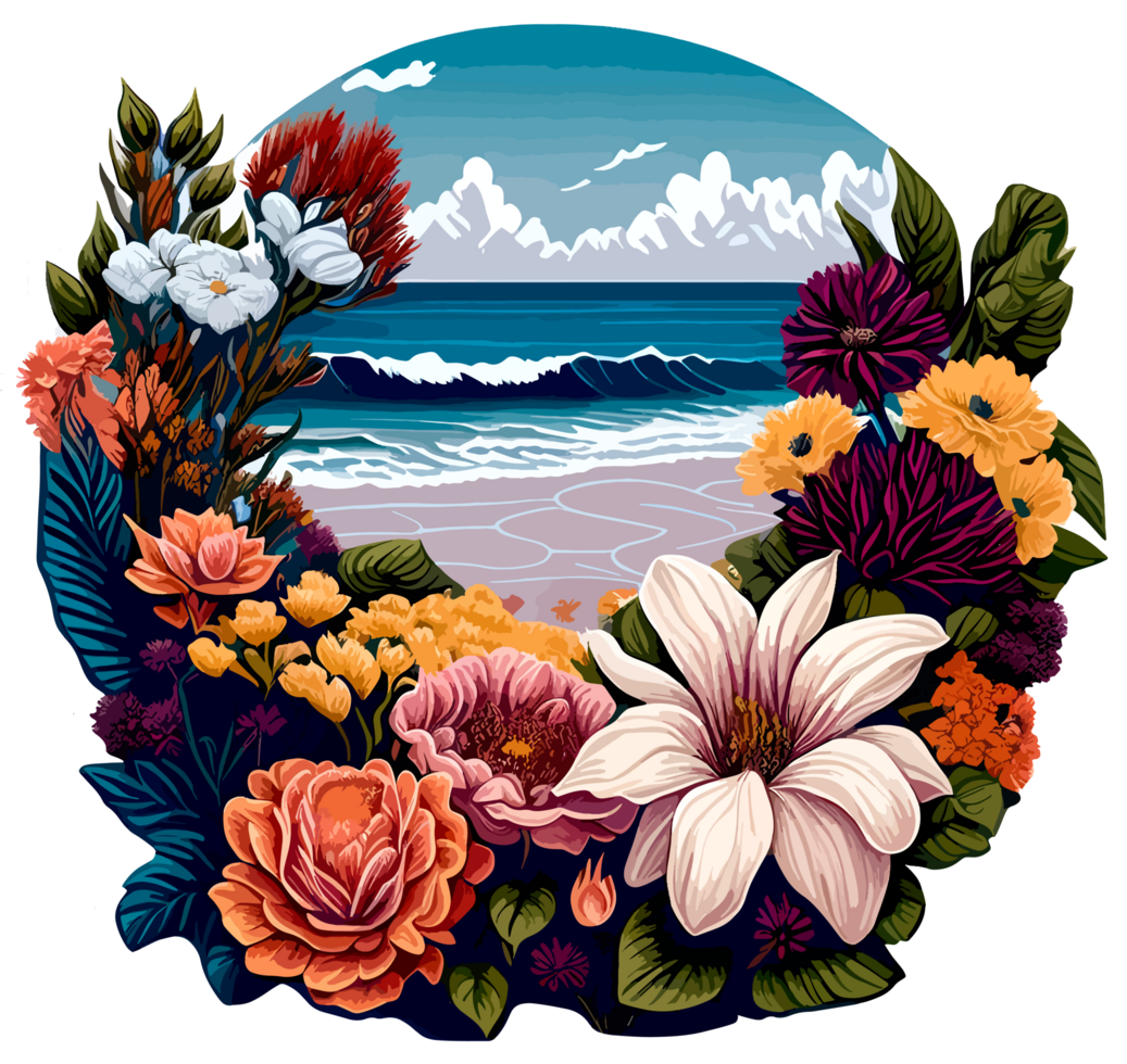 strand klistermärke med skön blomma ai generativ png