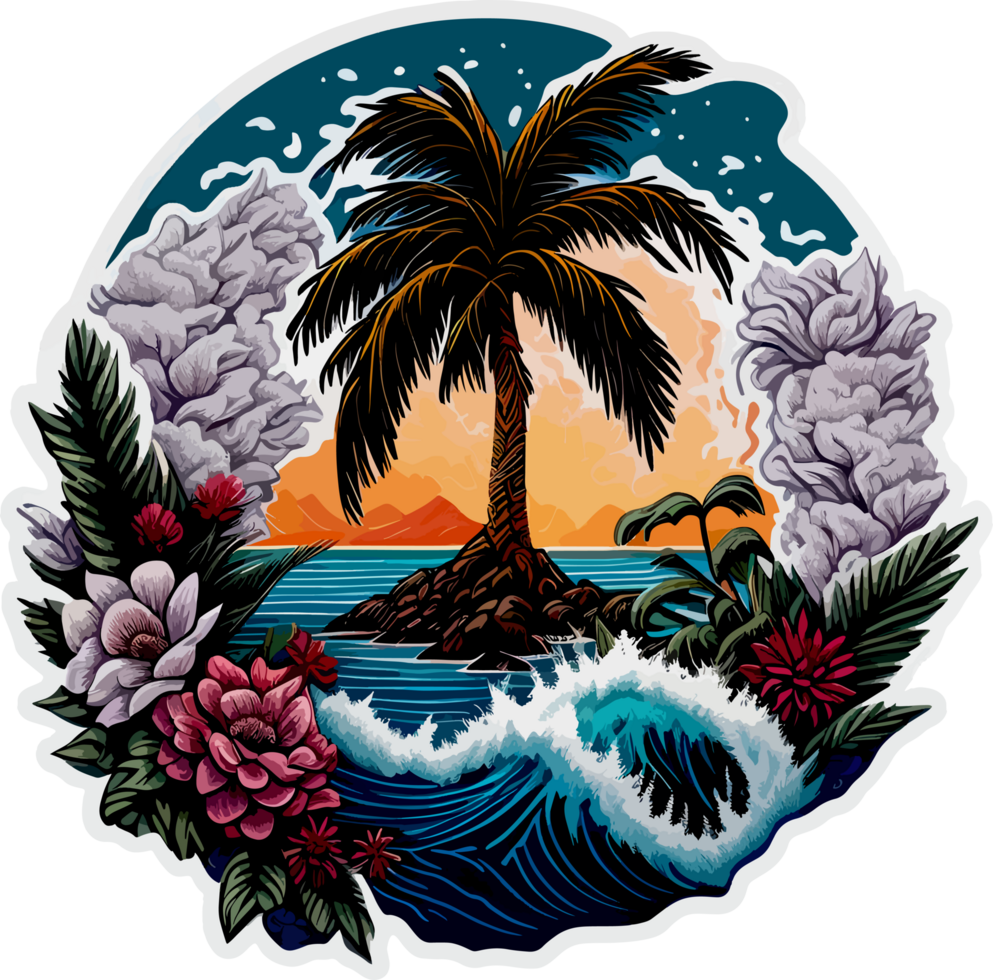 palm boom Aan strand sticker met ai generatief png