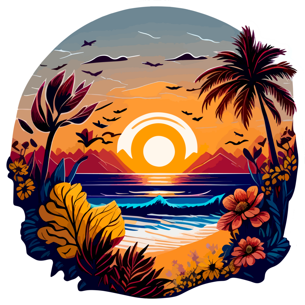 mooi zonsondergang strand sticker met ai generatief png