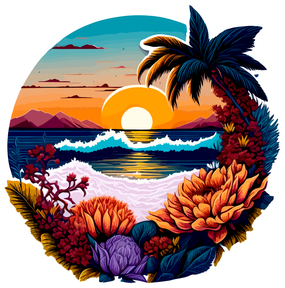 Beach in Orange Sunset Sticker with png