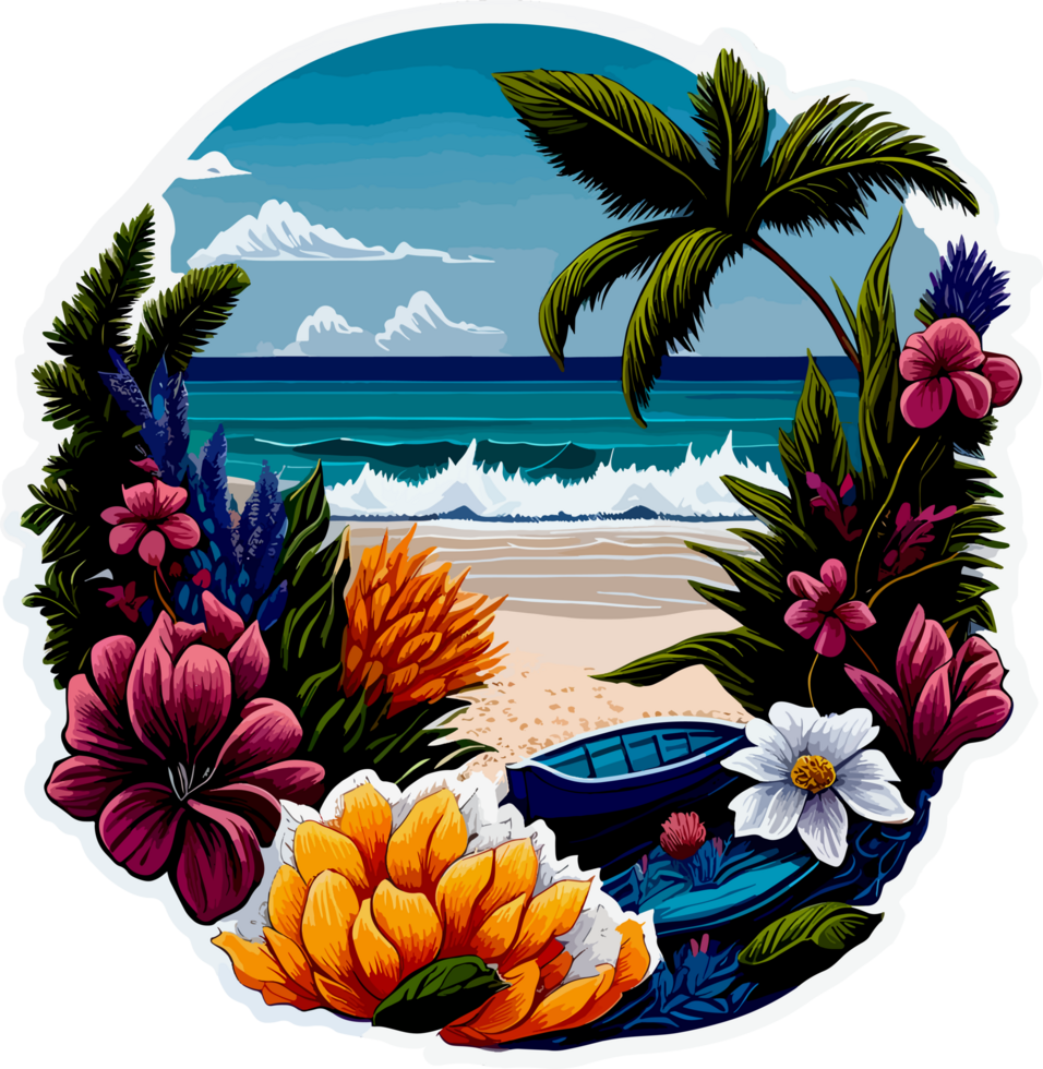 Beautiful Summer Beach Sticker with png