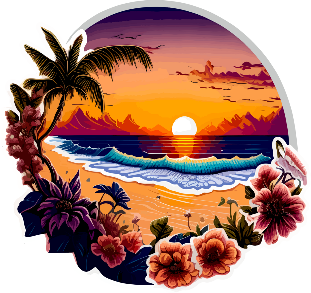 Beach with Sunset Sticker png