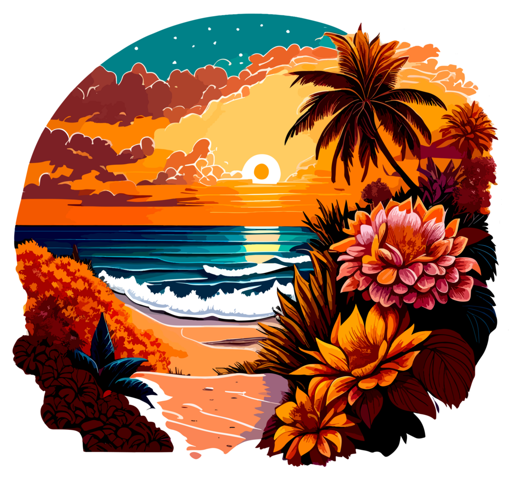 Sunset on Beach Sticker with png