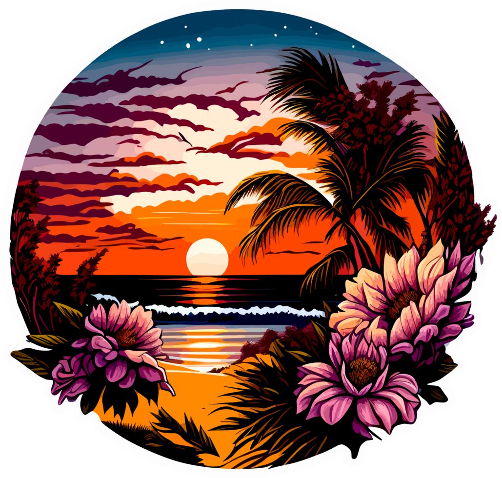 solnedgång på strand klistermärke med ai generativ png