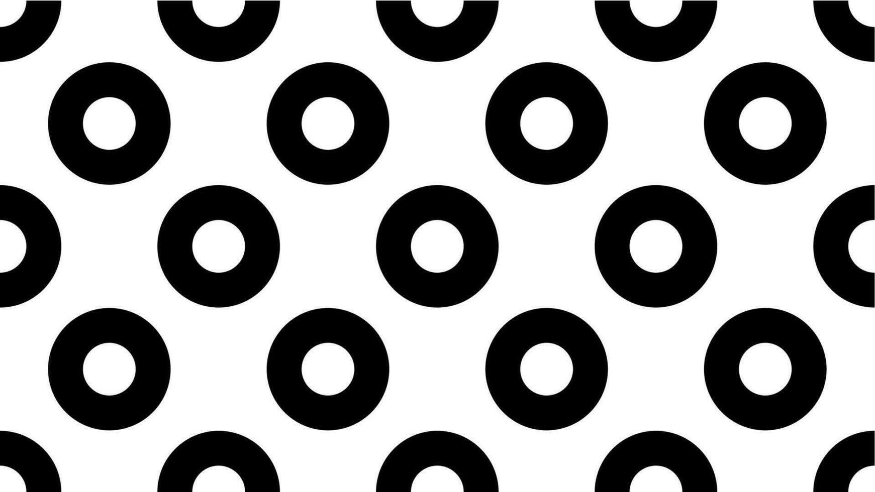 Seamless geometric patter with black circles on white background tile overlap. 80s-90s retro design. Vector illustration.