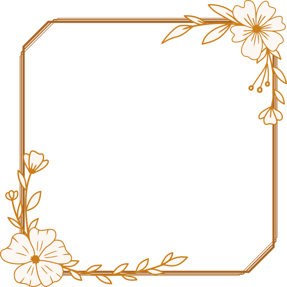 elegante oro cuadrado flores y hojas marco para Boda invitaciones, compromiso invitaciones, logotipos, saludo tarjeta png