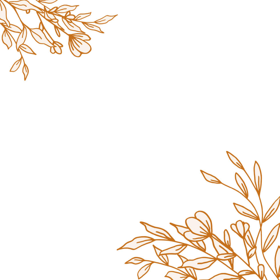 Beautiful Gold floral corner border with hand drawn leaves and flowers for wedding or engagement png