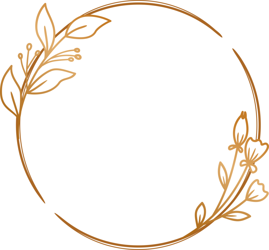 Elegant gold circle floral frame for wedding invitation, engagement