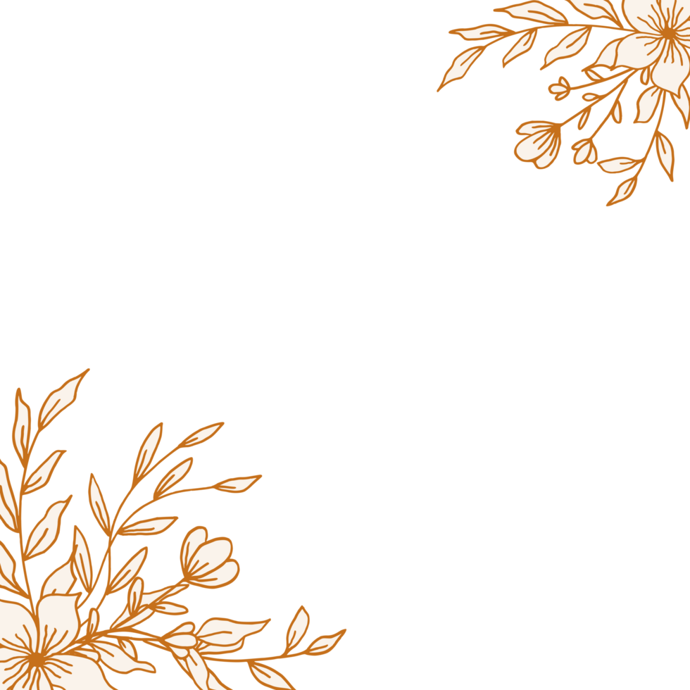 Beautiful Gold floral corner border with hand drawn leaves and flowers for wedding or engagement png