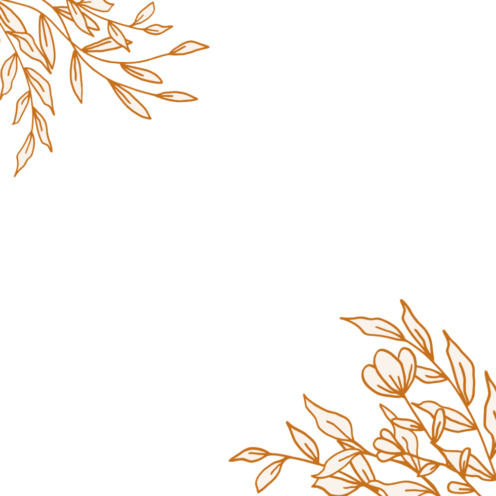 Beautiful Gold floral corner border with hand drawn leaves and flowers for wedding or engagement png