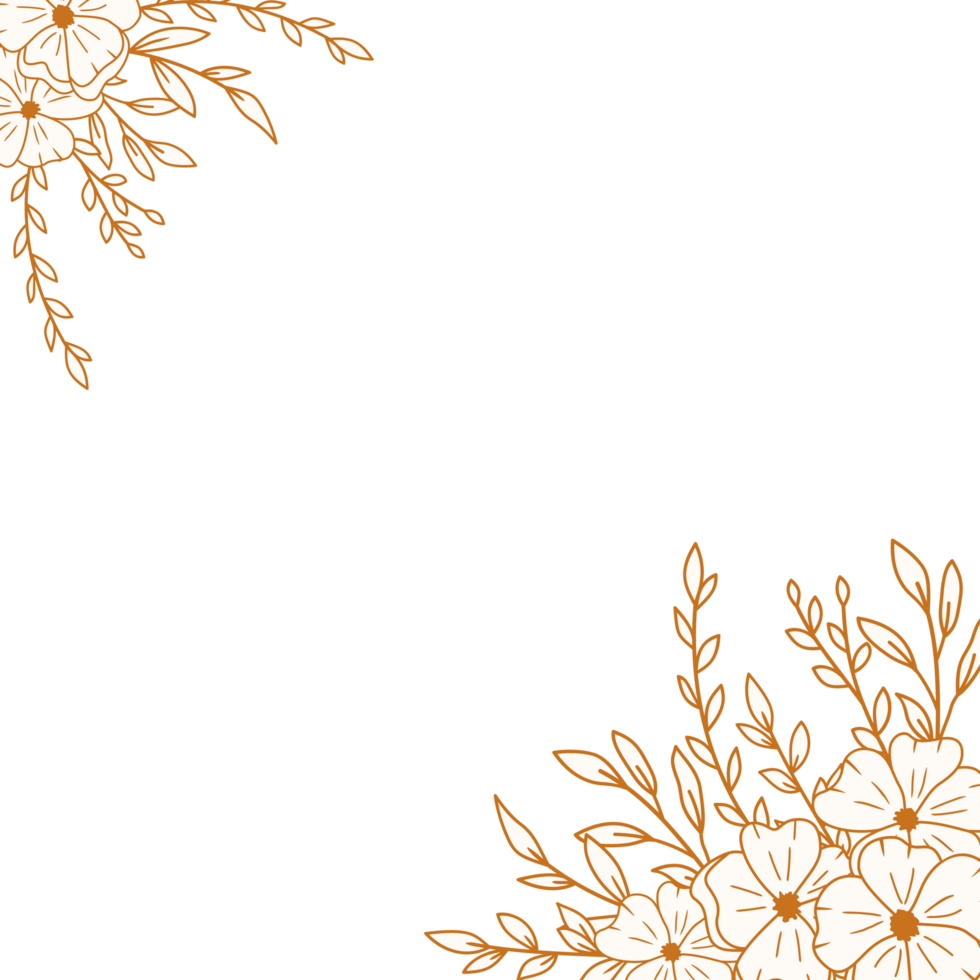 Elegant Gold floral corner border with hand drawn leaves and flowers for wedding or engagement png