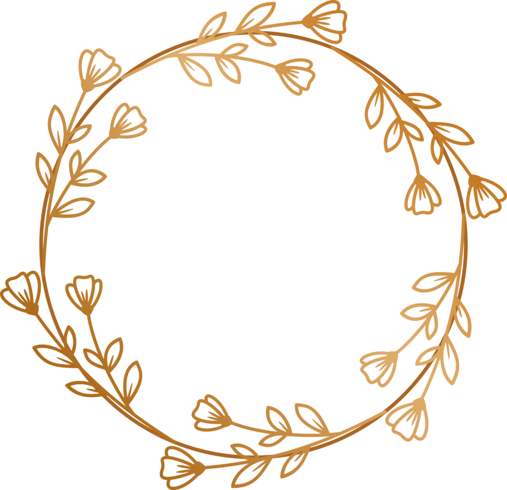 gold circle floral frame border for wedding or engagement invitations, thank you cards, logos, greeting png