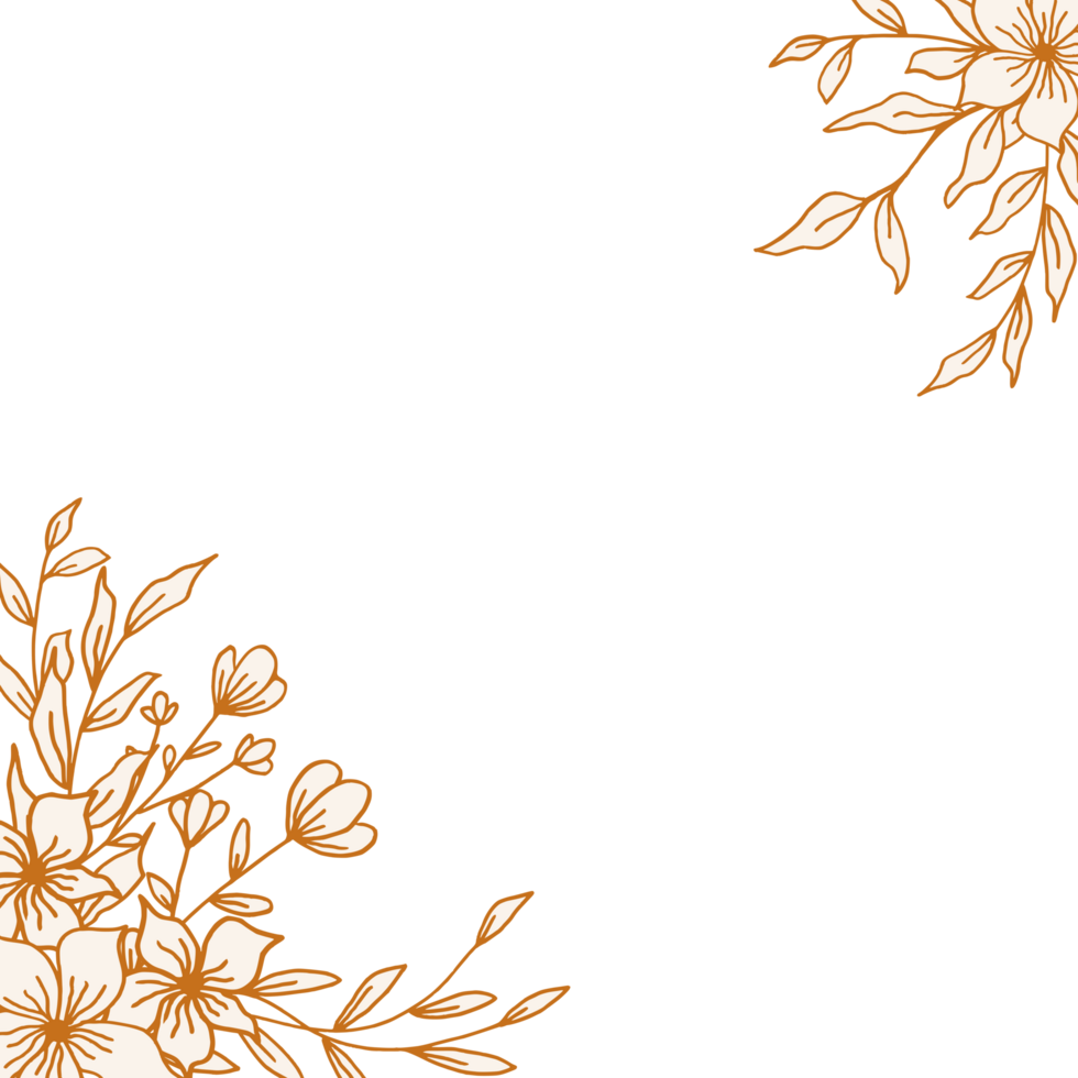 lindo ouro floral canto fronteira com mão desenhado folhas e flores para Casamento ou noivado png