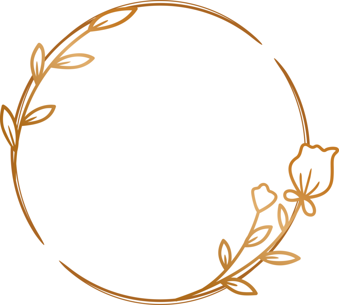 Elegant gold circle floral frame for wedding invitation, engagement invitation, greeting card, or logo png