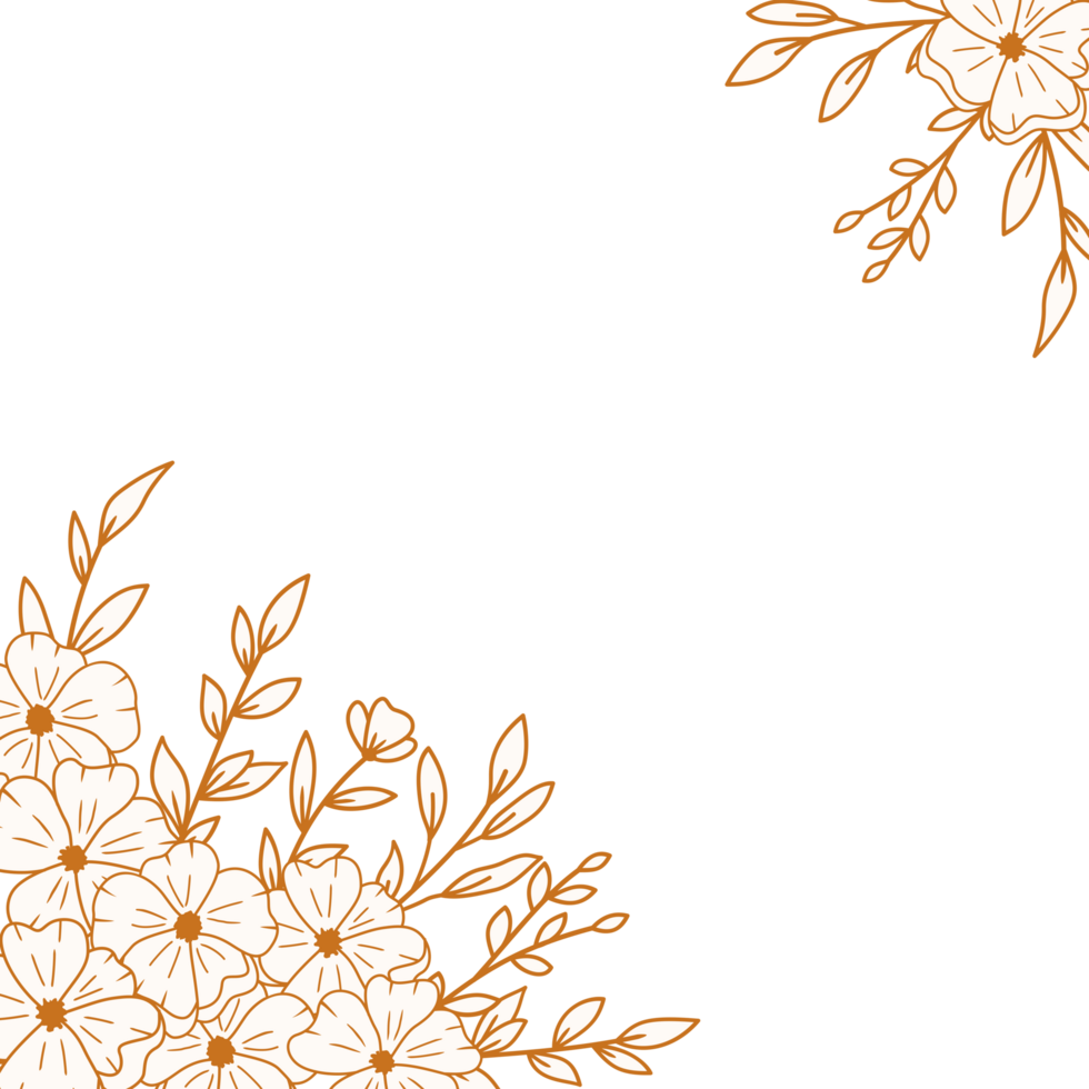Elegant Gold floral corner border with hand drawn leaves and flowers for wedding or engagement png