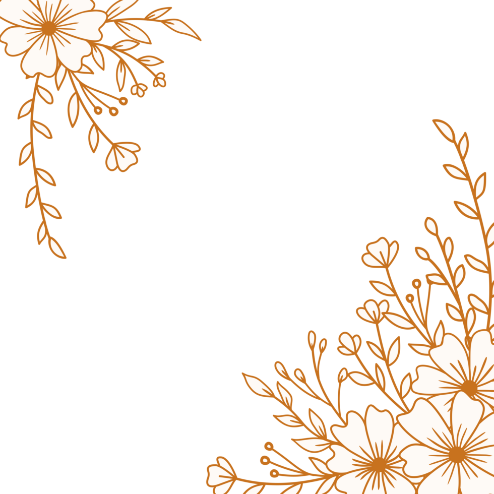 Elegant Gold floral corner border with hand drawn leaves and flowers for wedding or engagement png