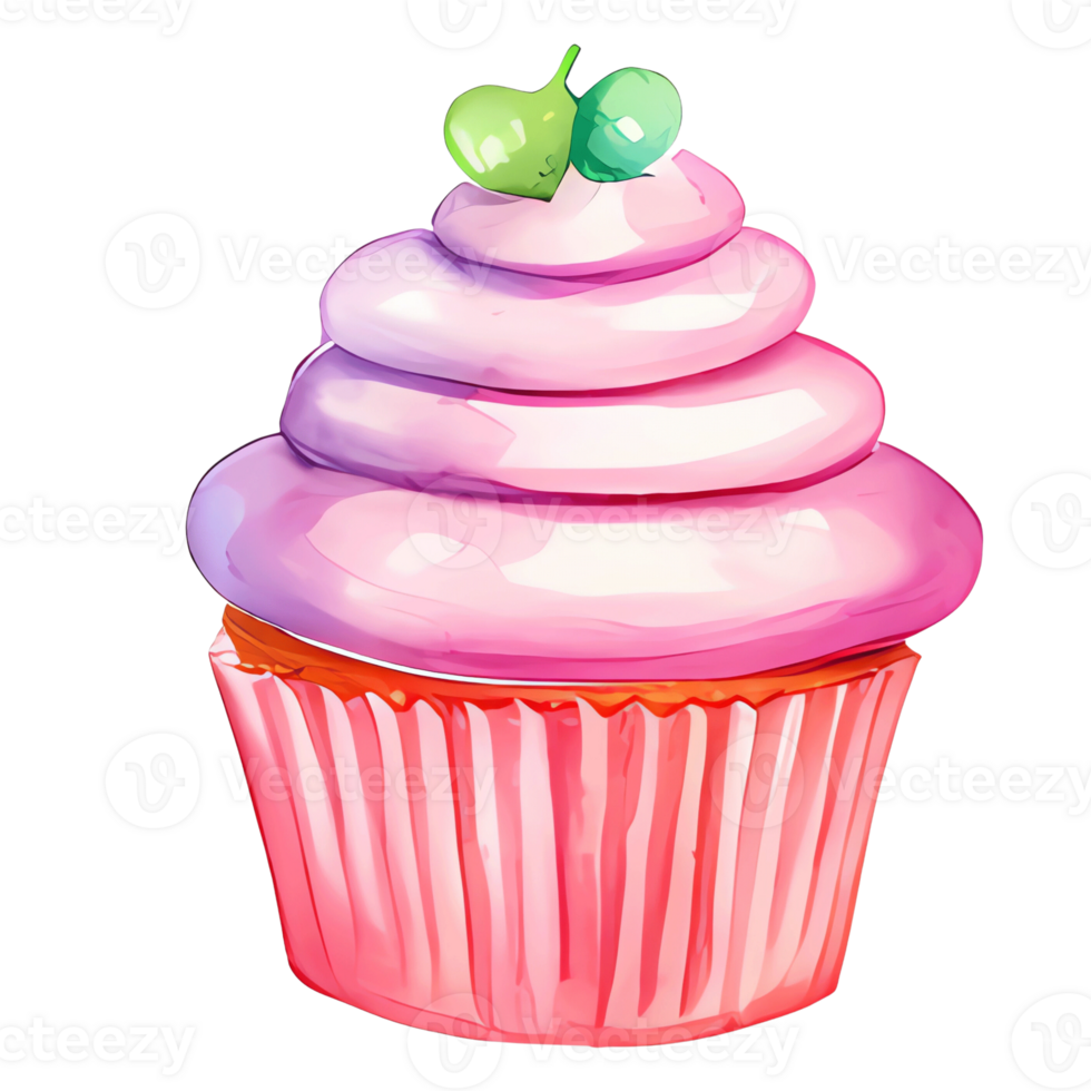 sweet watercolor cupcake, transparent background, isolated, no background, png
