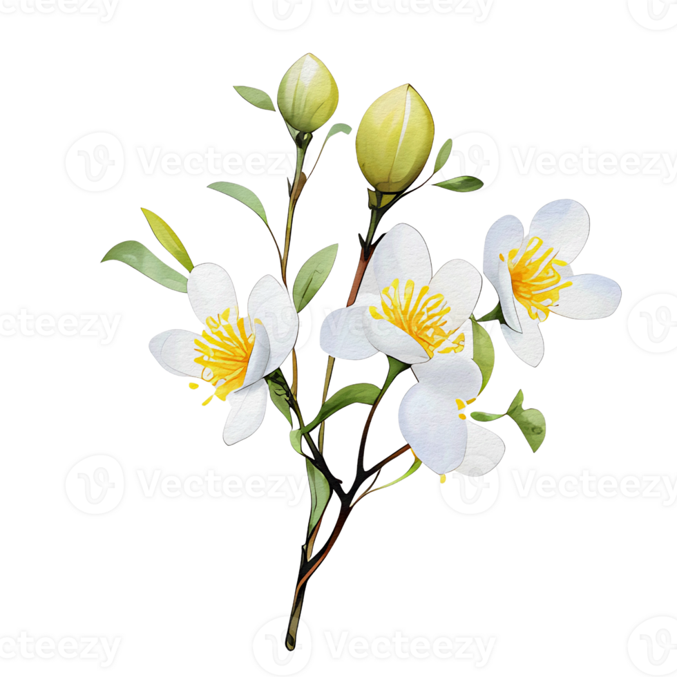 watercolor botanical elements, transparent background, isolated, no background, png