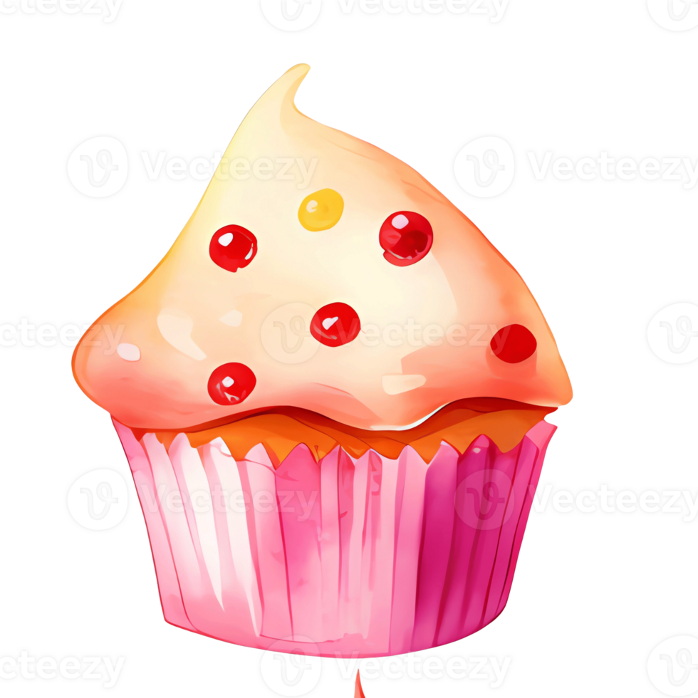 sweet watercolor cupcake, transparent background, isolated, no background, png