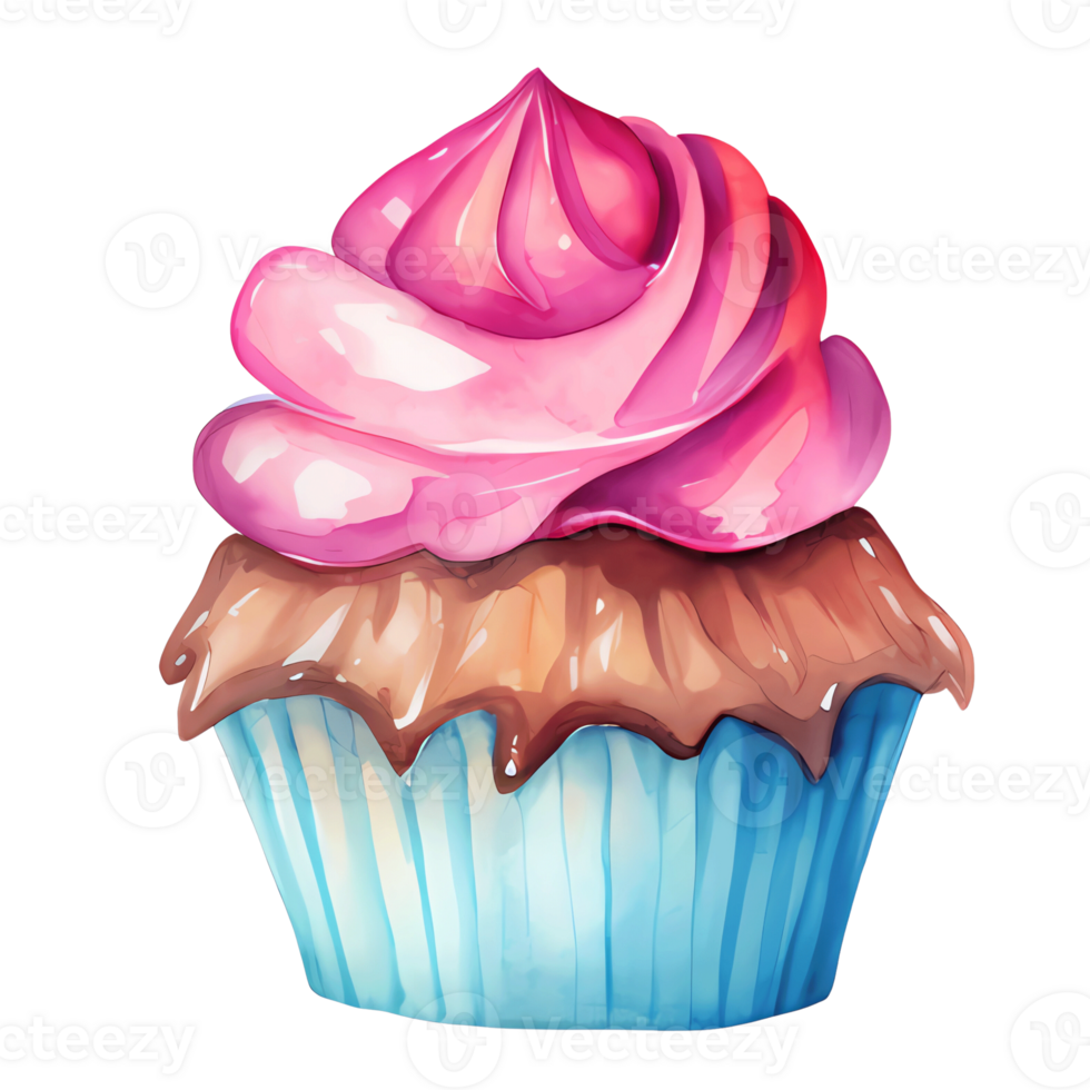 sweet watercolor cupcake, transparent background, isolated, no background, png