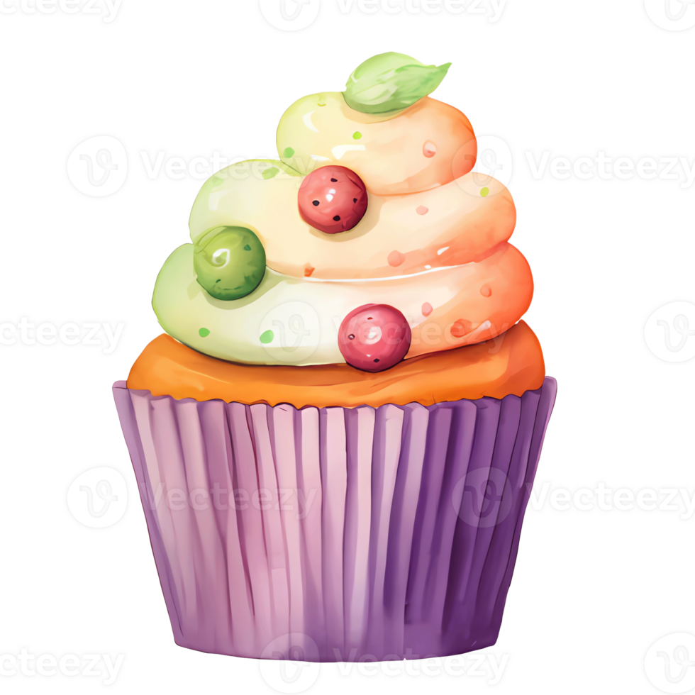 sweet watercolor cupcake, transparent background, isolated, no background, png