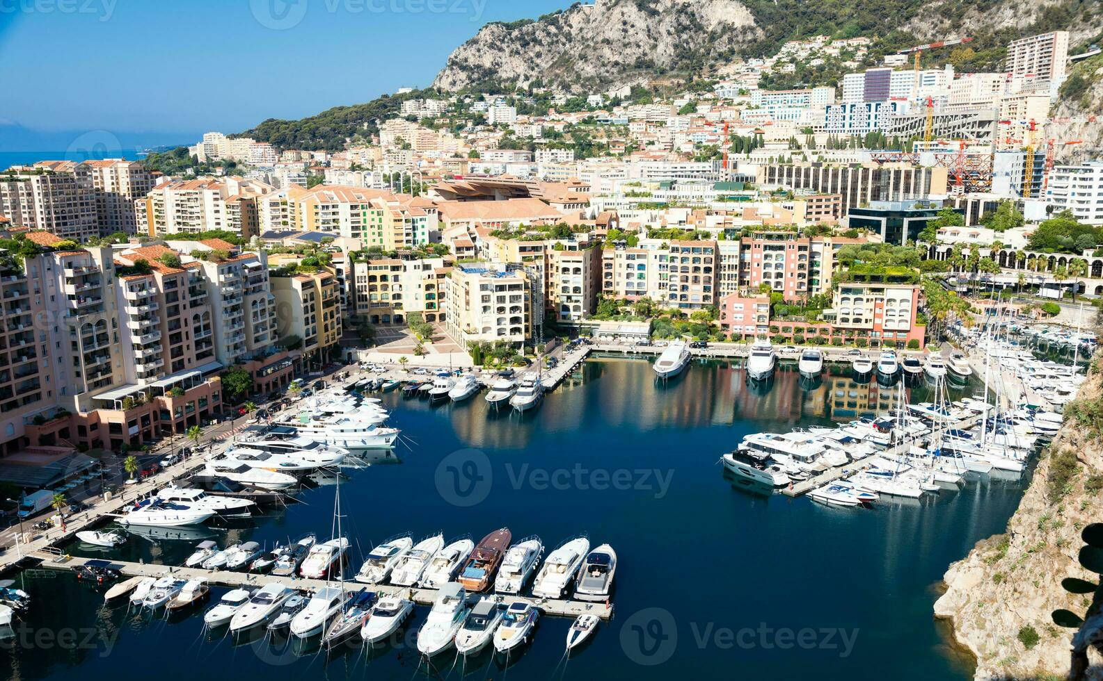 Montecarlo, Monaco - panoramic view of the Fontvielle port with blue sky and sea photo