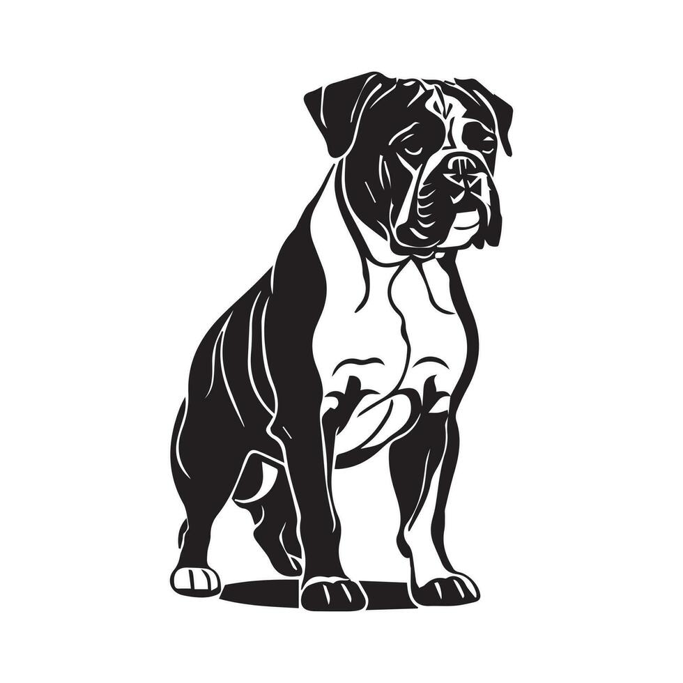 Bull Dog Vector Silhouette, Black and white bull dog silhouette.