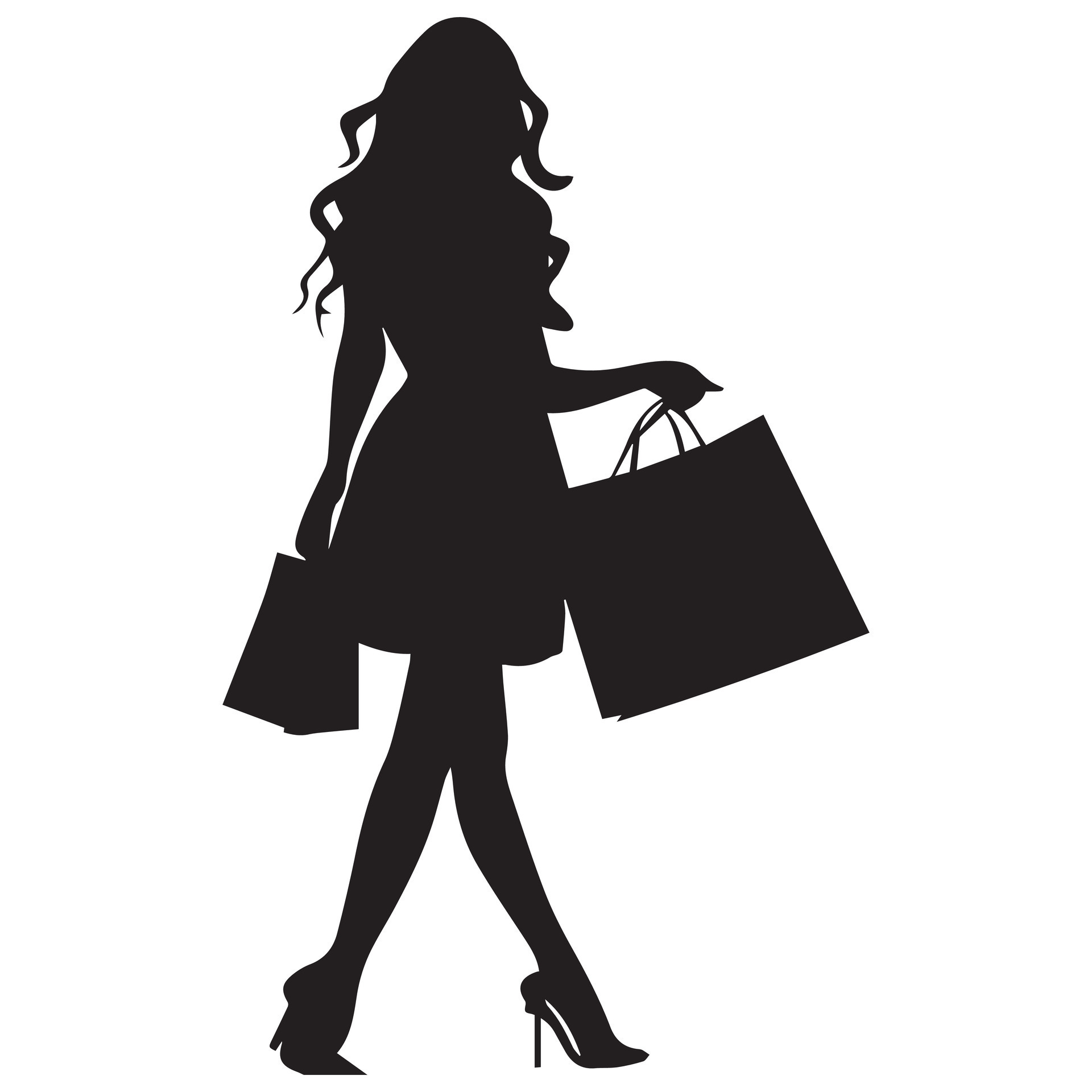 A Happy Shopping Girl With a Lot of Shopping bag vector silhouette ...