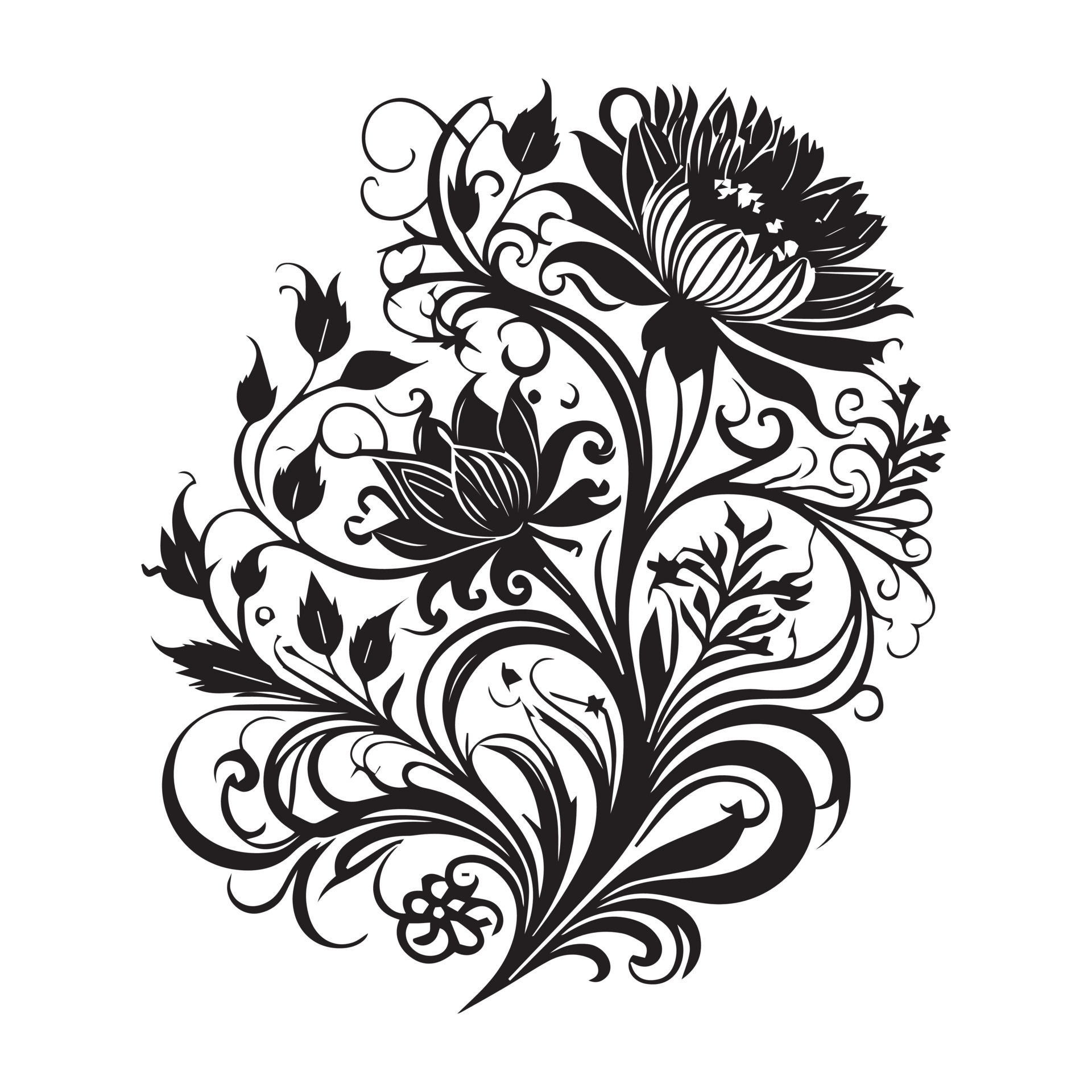 Floral Ornament vector silhouette, Set of floral design elements