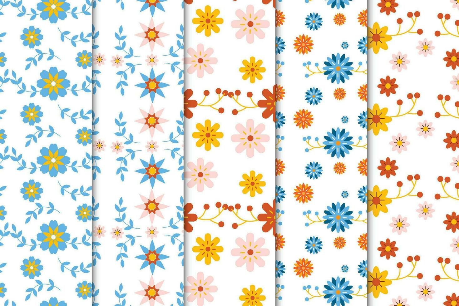 Seamless flower garden and leaf pattern bundle vector. Simple floral pattern decoration on a white background. Natural style flower pattern collection for book covers, wallpapers, or backgrounds. vector
