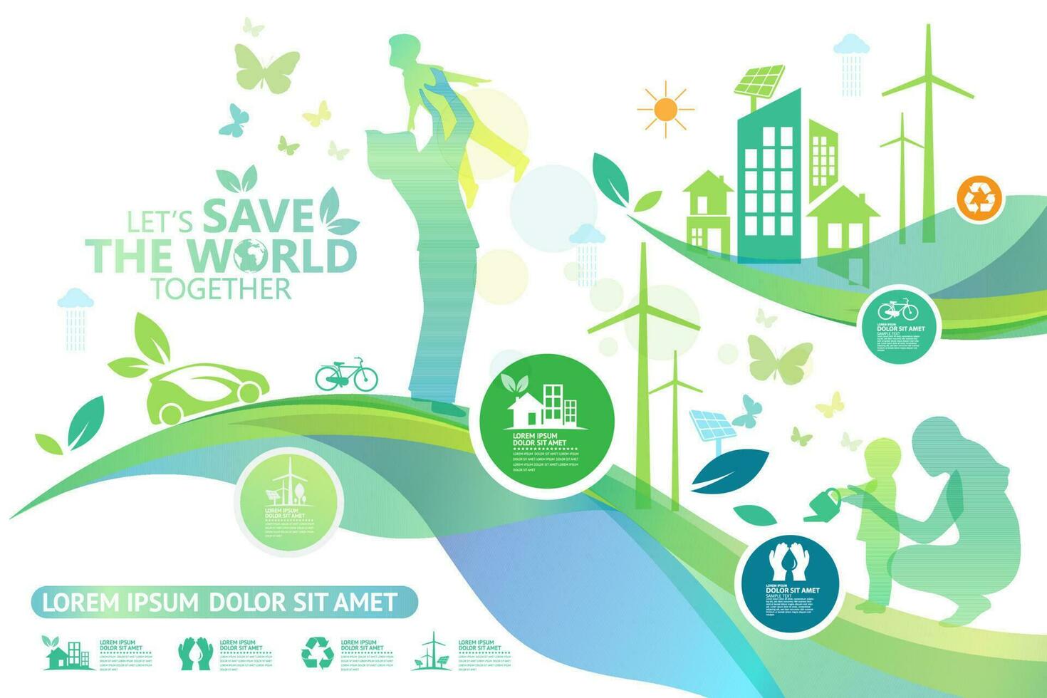Ecology.Green cities help the world with eco-friendly concept ideas.vector illustration vector