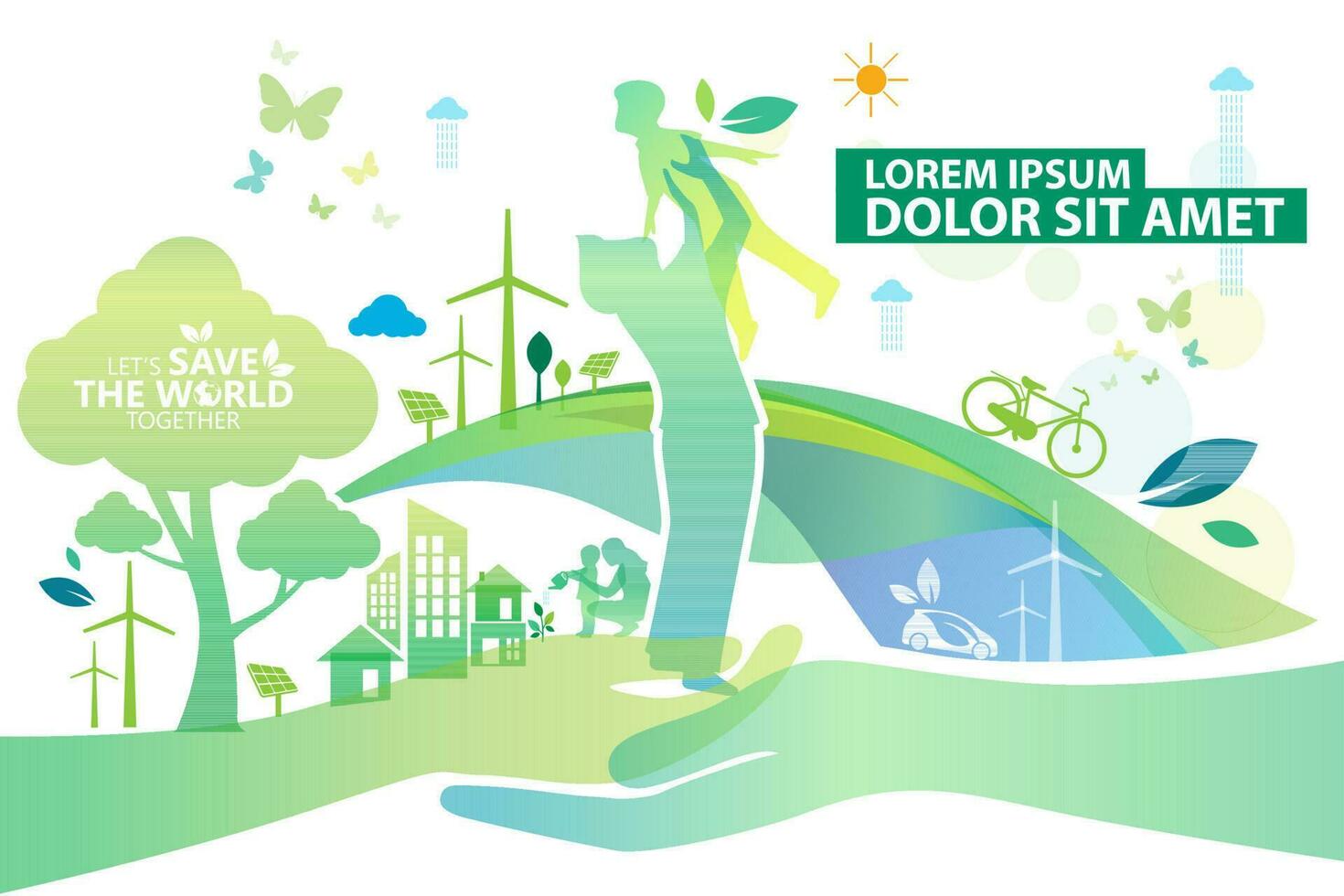 Ecology.Green cities help the world with eco-friendly concept ideas.vector illustration vector