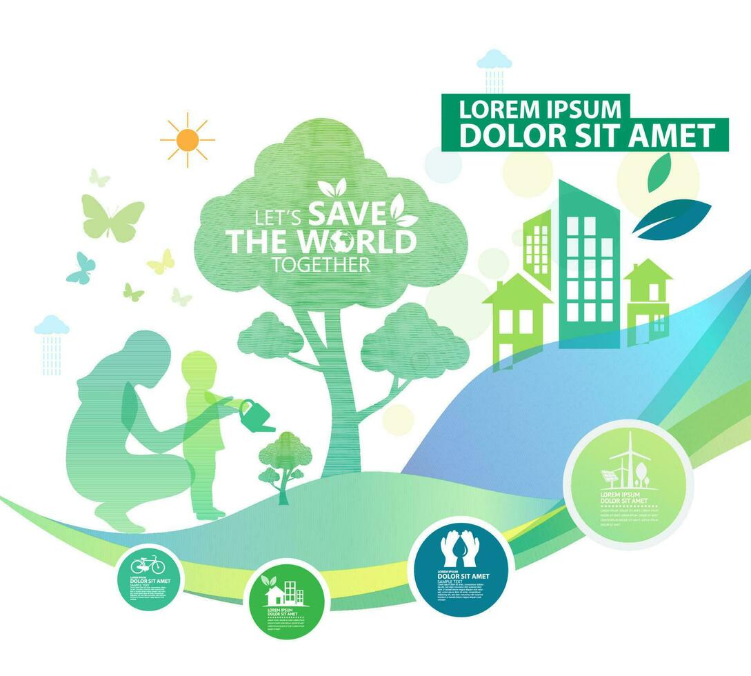 Ecology.Green cities help the world with eco-friendly concept ideas.vector illustration vector