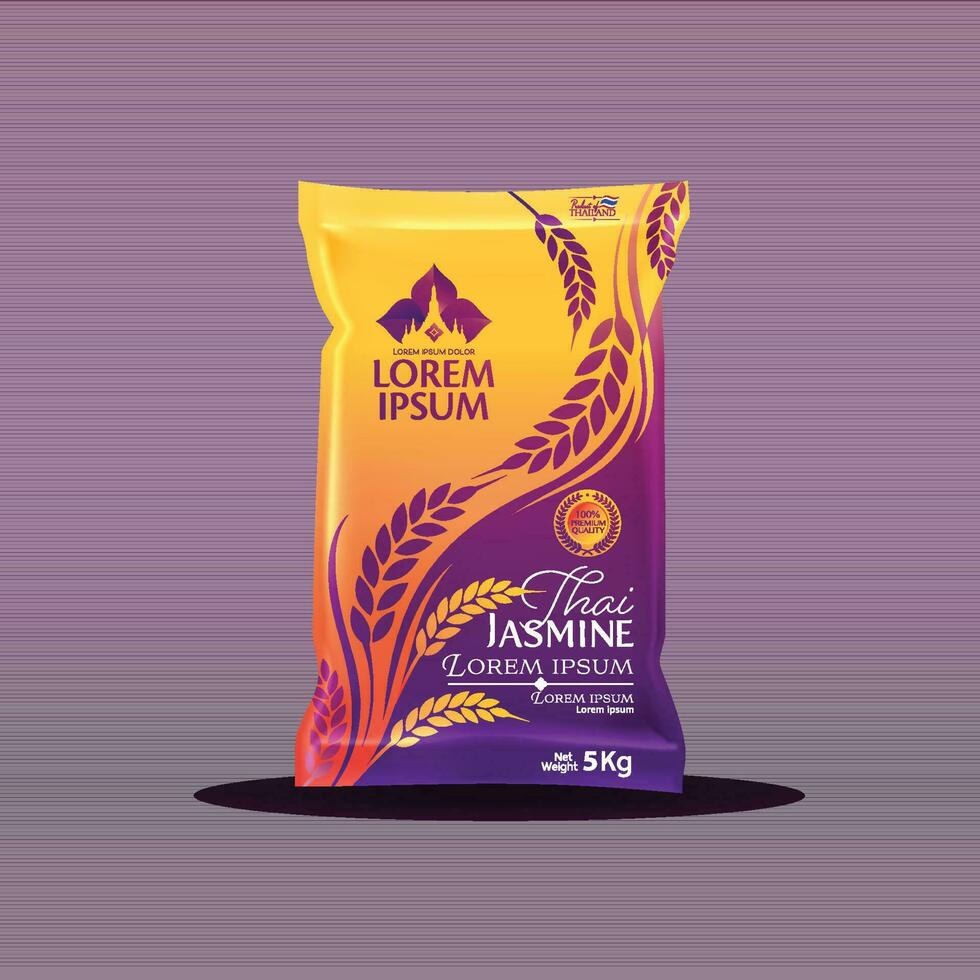 Rice Package Mockup Thailand food Products, vector illustration