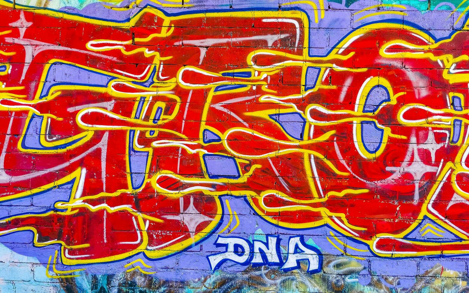 Puerto Escondido Oaxaca Mexico 2023 Wall with graffiti art drawings paintings in Puerto Escondido Mexico. photo