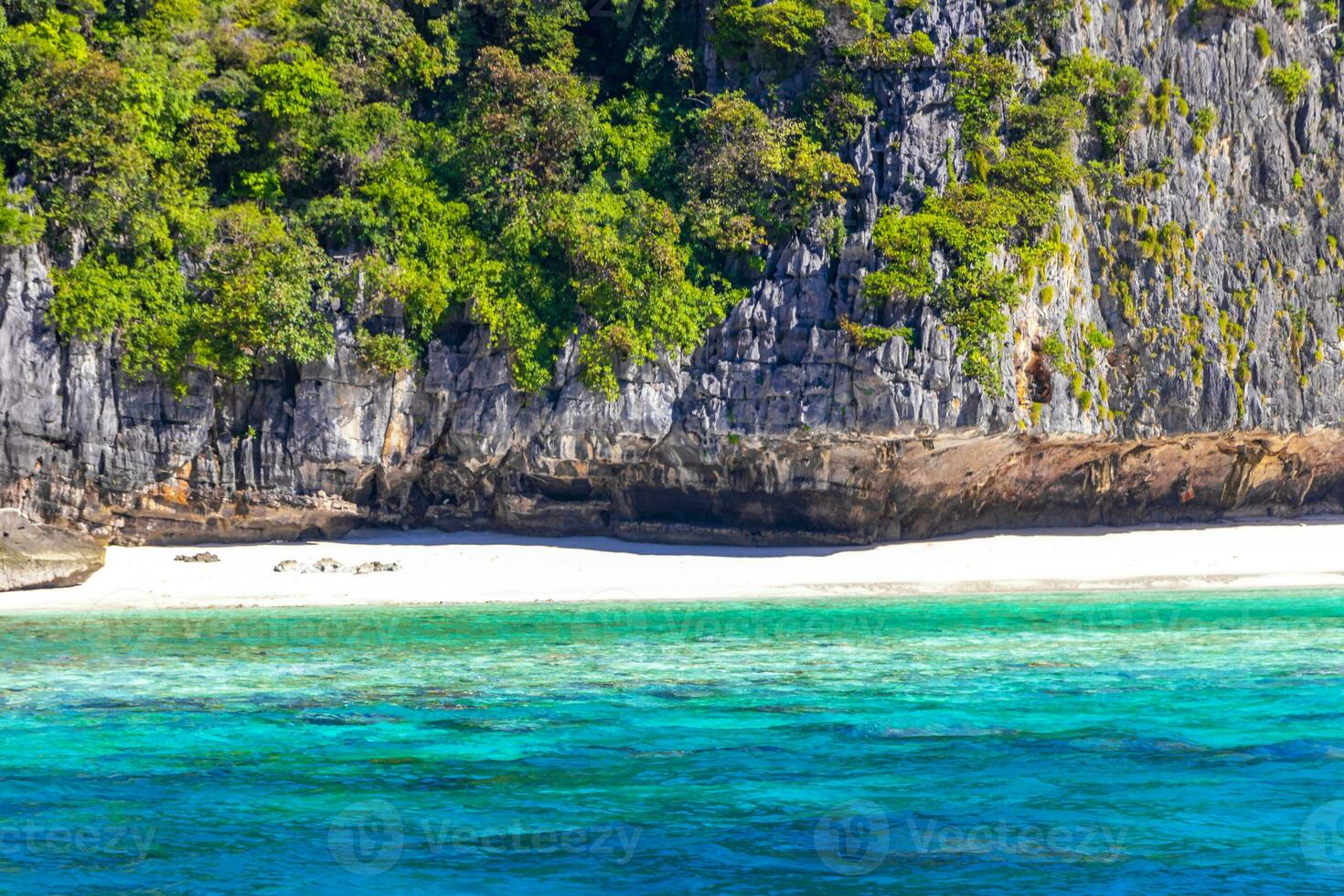 Koh Phi Phi Leh Thailand island beach lagoon limestone rocks. photo