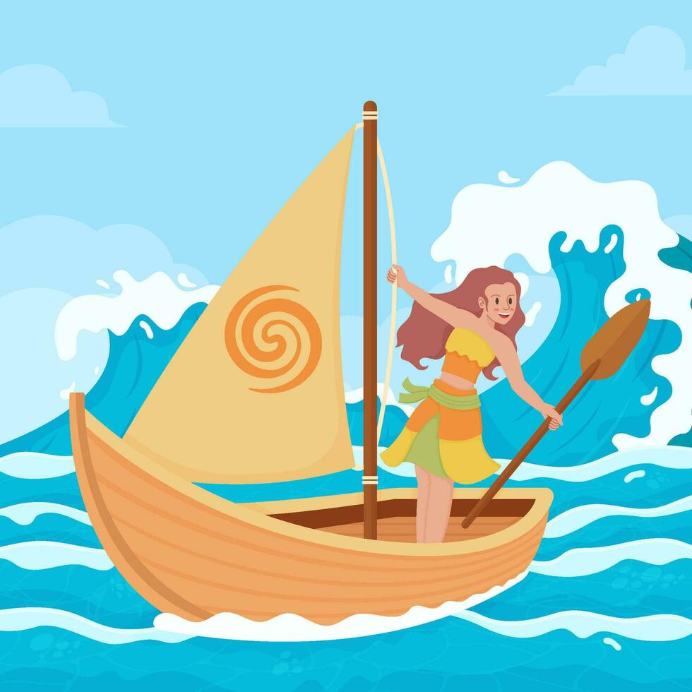 Hawaiian Girl Sailing in The Sea Concept vector