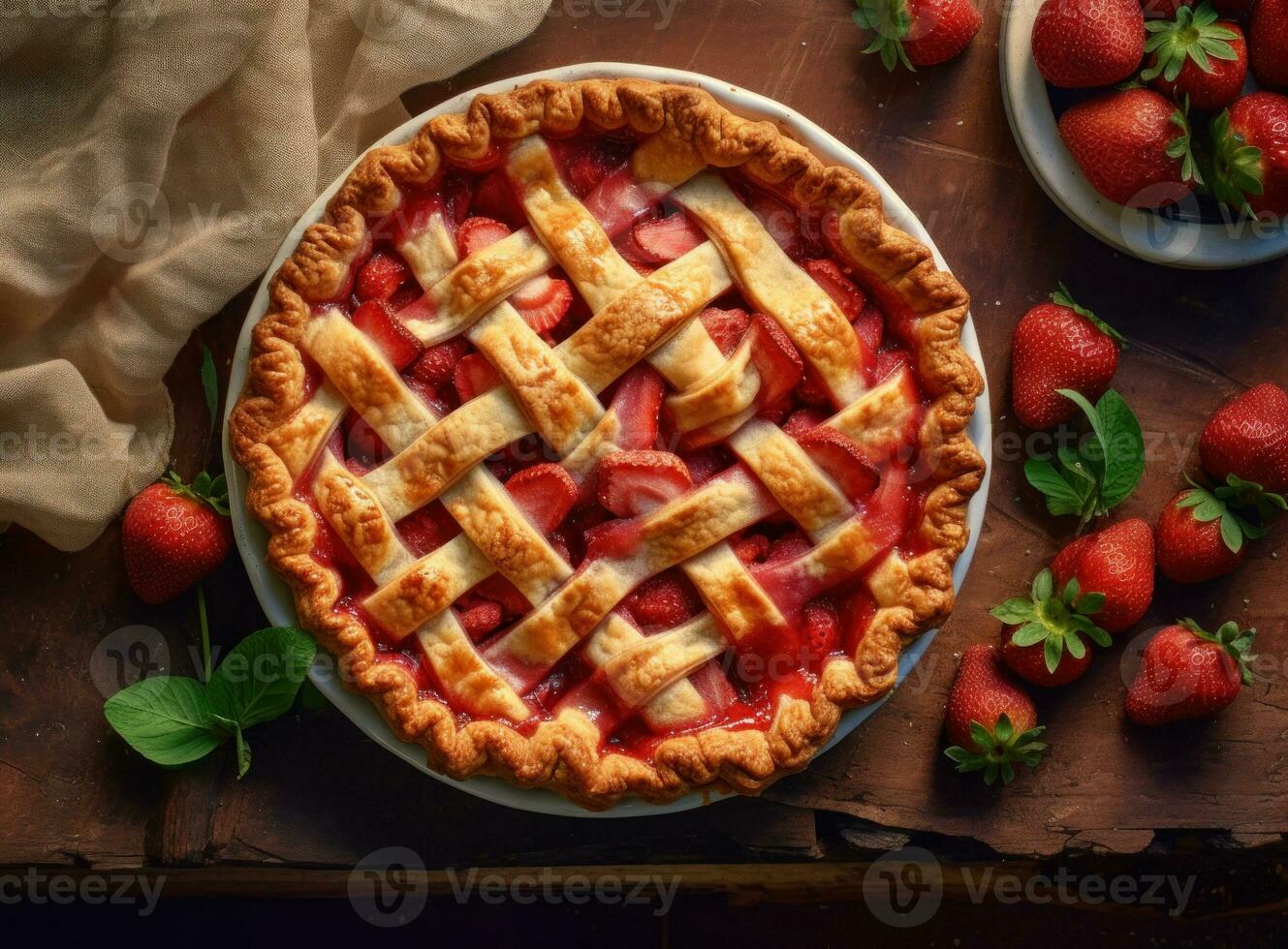 Strawberry tart. Illustration AI Generative photo