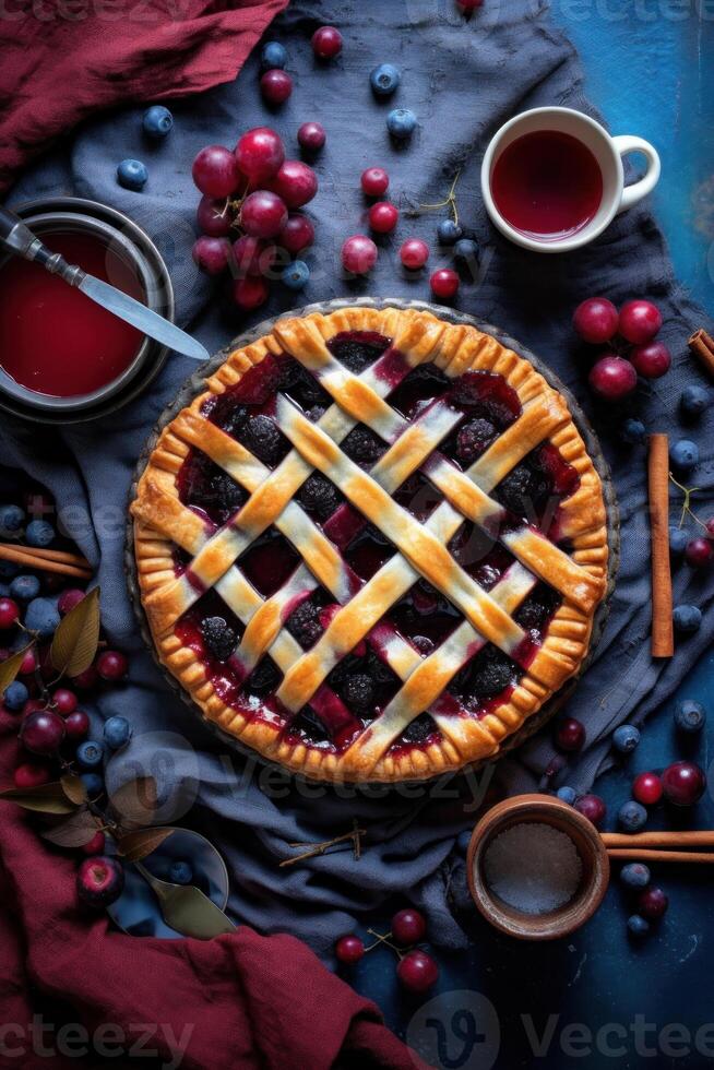 Summer pie with berries. Illustration photo