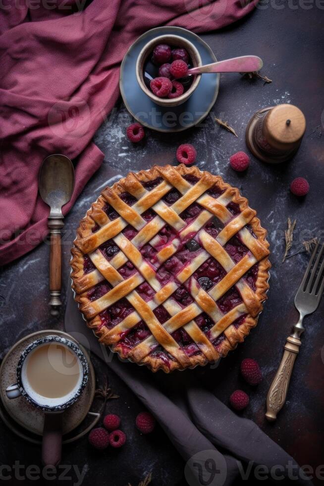 Summer pie with berries. Illustration photo