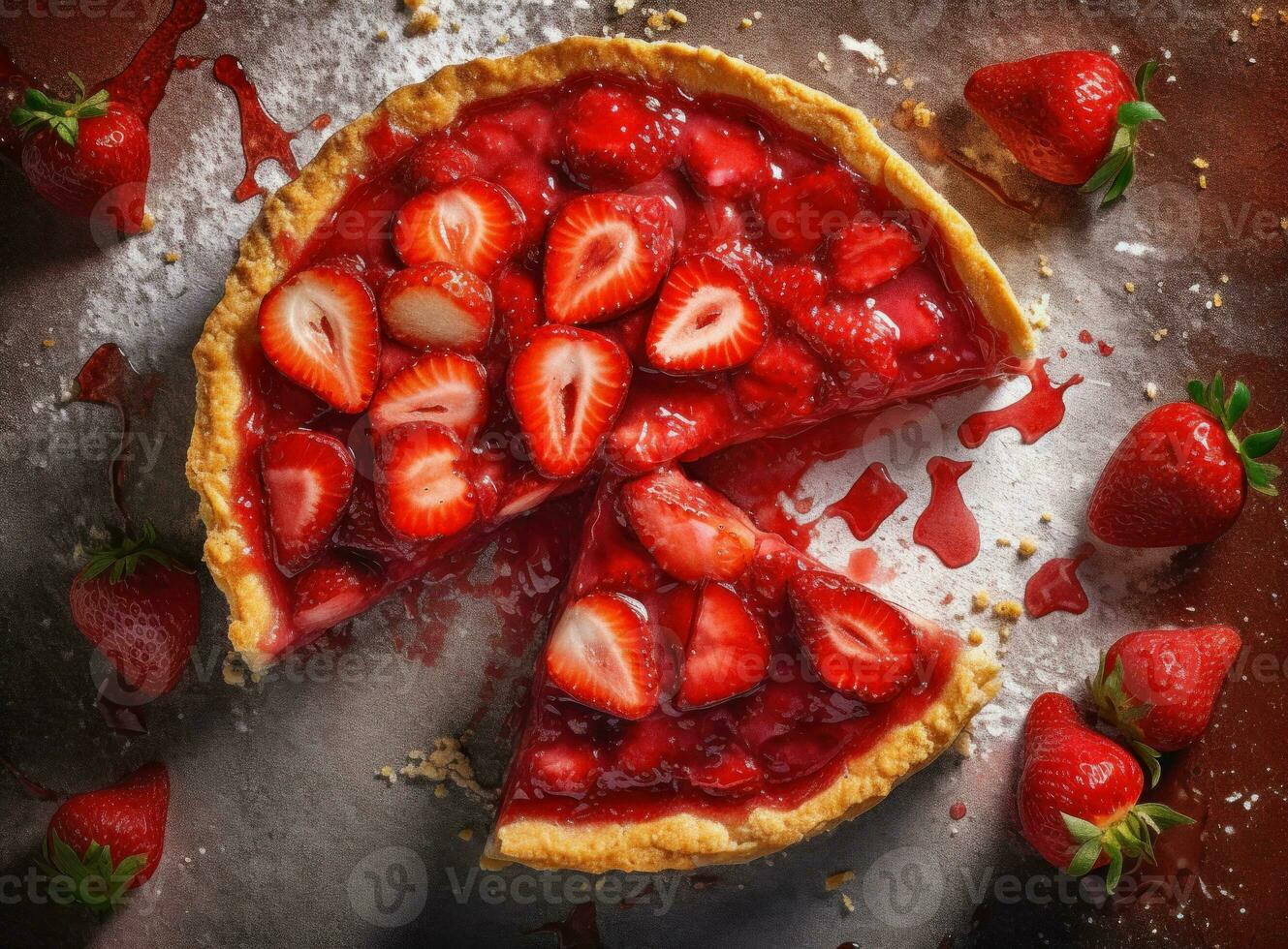 Strawberry tart. Illustration AI Generative photo