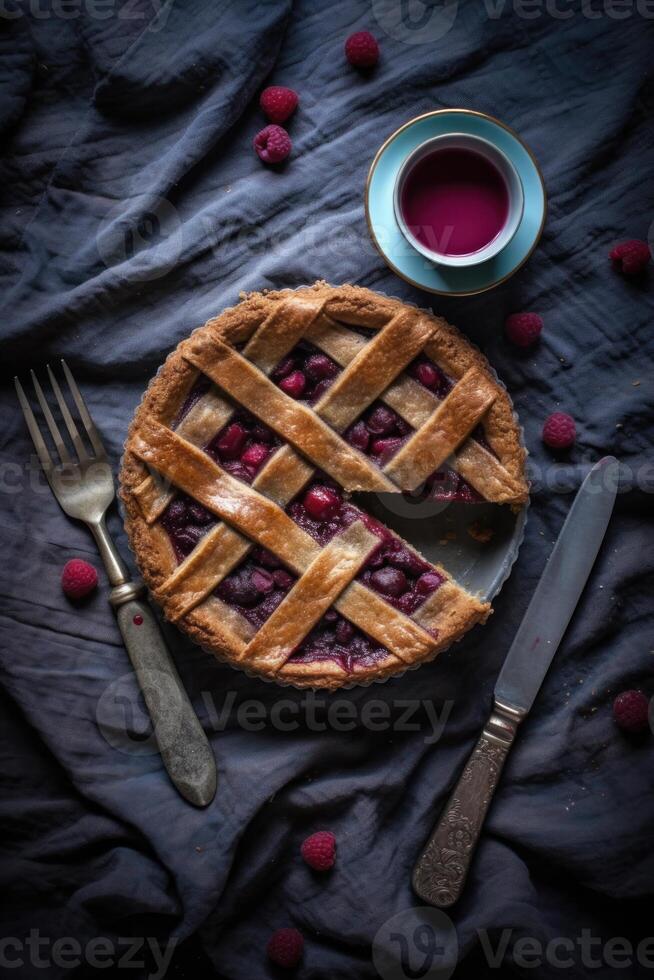 Summer pie with berries. Illustration photo