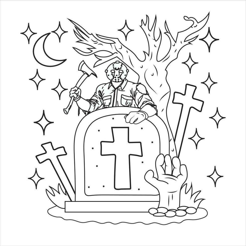 creepy kawaii pastel goth coloring page vector