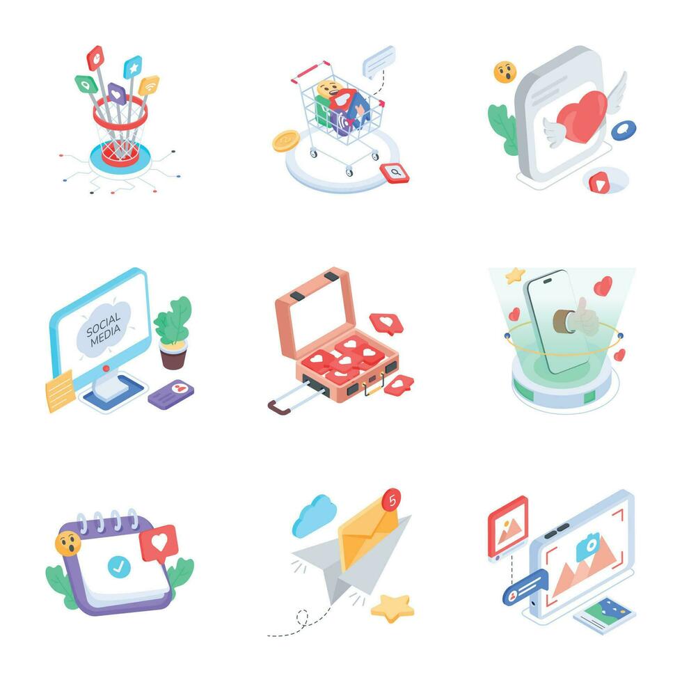 Collection of Media Isometric Icons vector